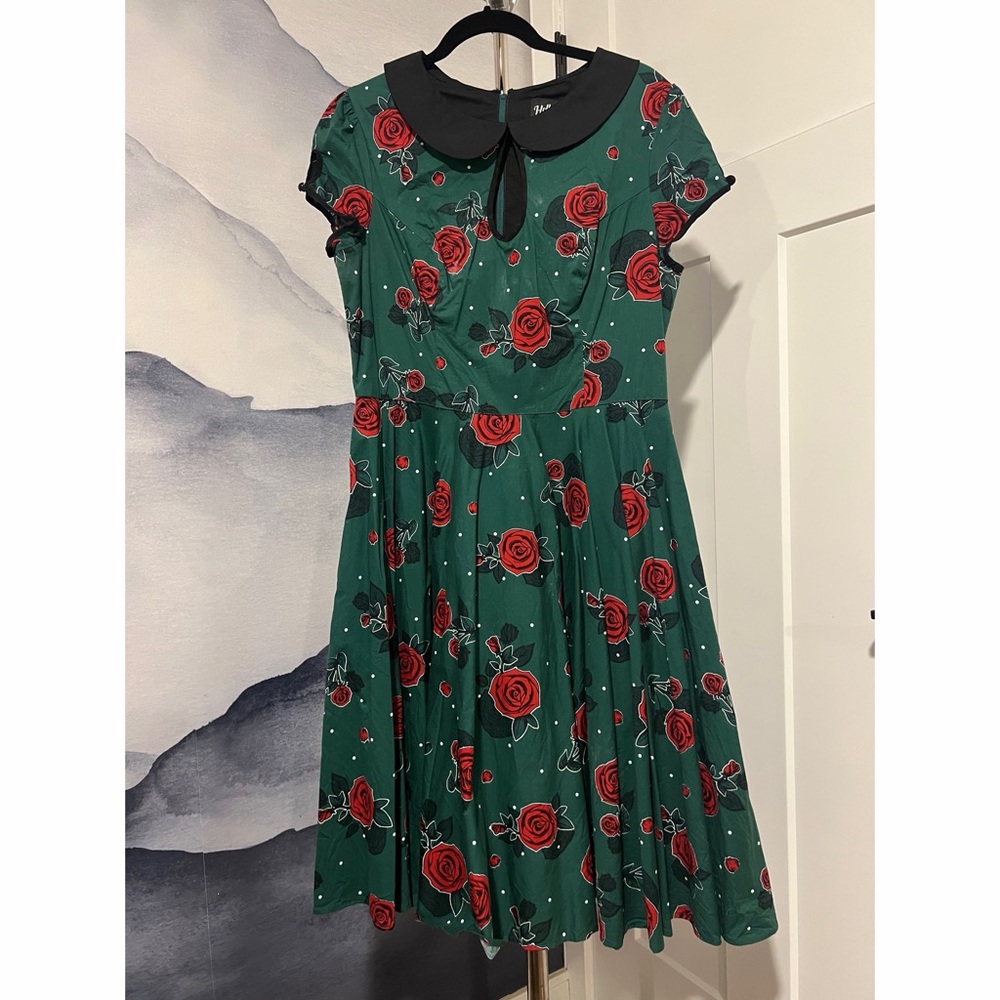 Hell Bunny Green and Red Floral Dress